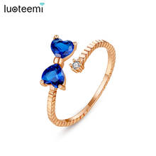 Coloteemi anéis de zircônio cúbico vermelho/azul, formato de nó retrátil para mulheres, festa de noivado com anel aberto, joia de presente 2024 - compre barato
