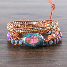 Womens Leather Bracelets New 3 Strands Wrap Bracelets Vintage Weaving Bead Bohemia Bracelet Dropshipping 2024 - buy cheap