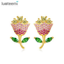 LUOTEEMI Flower Shape Stud Earrings for Women Party Prom Colorful Cubic Zircon Fashion Jewelry Christmas Gift Boucle D’Oreille 2024 - buy cheap