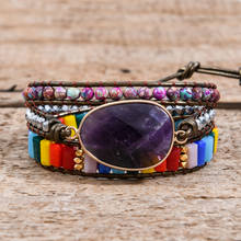 Pulseira vintage com 3 chakras, bracelete de pedra de couro vintage boêmio com dropshipping 2024 - compre barato