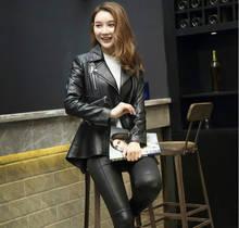 Jaqueta de motoqueiro de couro falso feminina, vestuário preto, de manga longa, grande, para mulheres, casaco de couro pu 2024 - compre barato