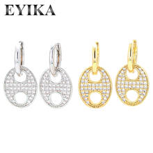 EYIKA Trendy Oval Polished Circle Drop Earrings Gold Silver Color Cubic Zirconia Piercing Aretes for Women Fashion CZ Jewelry 2024 - buy cheap