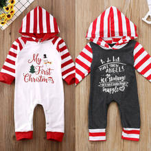 Baby Boy Girl Newborn My First Christmas Print Clothes Romper Long Sleeve Striped Hooded Jumpsuit Outfit Set 2024 - buy cheap