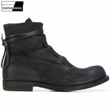 Moda nova marca de renda até toe redondo dos homens esfrega botas couro britânico rua alta superior couro genuíno respirável chaussure homme 2024 - compre barato