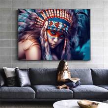 Indian Body Art Canvas Painting Girl with Feather Colorful Pop Art Canvas Prints Portrait of Indian Wall Picture for Living Room 2024 - buy cheap