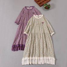 New Summer Women Floral Print Dress Japan Style Mori Girl Loose Lace Collar Short Sleeve Women 2024 - buy cheap