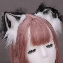 Diadema de felpa plegable con orejas de gato y Lobo, diadema con contraste de Color, simutación, pelo de Animal, tocado japonés Kawaii para Cosplay 2024 - compra barato