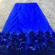 Tela de encaje francés azul real 3D, flores bordadas, tela de encaje de tul africano con cuentas, tela de encaje africano para boda M2362 2024 - compra barato