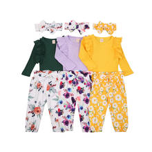 Ropa de otoño para recién nacido, pelele liso de manga larga, Top Floral, pantalón, diadema, 3 piezas 2024 - compra barato