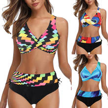 Conjunto de Bikini de talla grande para mujer, Tankini con estampado geométrico, trajes de baño para mujer, ropa de playa, Bikinis acolchados, traje de baño 2020 2024 - compra barato
