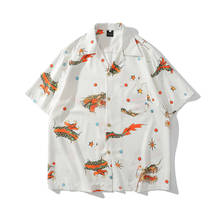 Korean Fashion Men's Shirts Chinese Dragon Printed Blouse Short Sleeve Shirt Loose Beach Mens Hawaiian Shirt 2024 - buy cheap