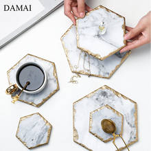 Natural Marble Trays Decorative Vintage Golden Border Ceramic Coaster Afternoon Tea Cake Dessert Plates Coffee Table Cup Tray 2024 - buy cheap