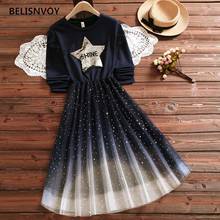 Mori Girl College Style Dress Autumn Spring Mesh Gradient Patchwork Sequins Star Femininos Vestidos Long Sleeve Girls Dresses 2024 - buy cheap