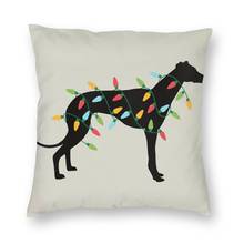 Funda de almohada con estampado de doble cara, cubierta de cojín con diseño de galgo y perro para decoración de sofá, con luces navideñas 2024 - compra barato