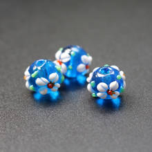 10Pcs  11mm*9mm 12mm*10mm Lampwork Flower Glass beads Ocean blue Color with Outer White flower Fashion beads for jewelry making 2024 - купить недорого