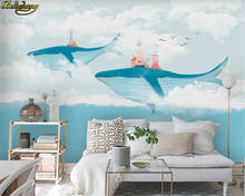 beibehang Custom 3d wallpaper mural nordic hand painted sky white cloud whale background wall children room background wall 2024 - buy cheap