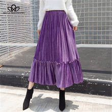 Bella philosophy autumn Winter Korean Style Long Velvet Women Skirt  ladies Pleated Casual Elastic High Waist female Skirts 2024 - buy cheap
