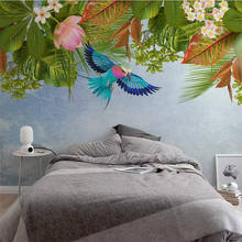 Papel de pared personalizado de estilo nórdico, mural grande de planta tropical y flores, papel de pared verde 2024 - compra barato