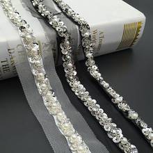 Abalorios blancos hechos a mano, perlas, lentejuelas, cintas de encaje con cuentas, disfraces, decoración de boda, accesorios artesanales, Paillette, 2 yardas 2024 - compra barato