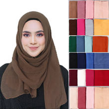 Bufanda de algodón plisada para mujer, Hijab musulmán liso para la cabeza, chal arrugado, pañuelo islámico suave de gran tamaño 2024 - compra barato
