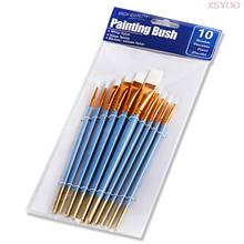 10pcs Blue Paint Brush Set Different Size Flat Tip White NylonHair Blue Wooden Handle Watercolor Brush for School Supplies 2024 - buy cheap
