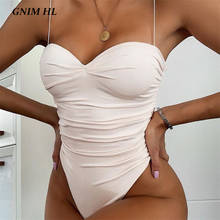 Bikini de una pieza para mujer, bañador Sexy de realce, traje de baño liso con cuello Halter, ropa de playa para verano, 2019 2024 - compra barato