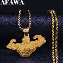 2022 Fitness Muscle Man Stainless Steel Gold Color Necklace Pendant Men Jewelry cadenas de acero inoxidab NXH38S02 2024 - buy cheap
