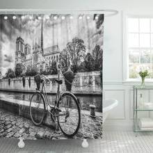 Bicicleta Retro junto a la catedral de Notre Dame, cortina de ducha de París, tela de poliéster impermeable, 72x78 pulgadas, juego con ganchos 2024 - compra barato