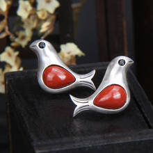 Red Agate Bird Earrings Women's S925 Sterling Silver Creative Earrings Gem Cute Women Fine Jewelry 2024 - buy cheap