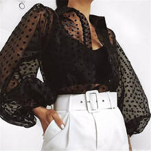 Fashion Women's Shirt Formal Long Sleeve Tops Perspective Black Mesh Blouse Tops Office Lady Shirt Polka Dot Print Blouses Shirt 2024 - buy cheap