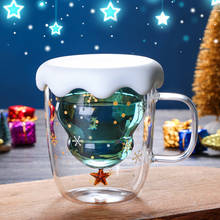Taza de café de vidrio doble, tazas de Cola de leche de té resistentes al calor, copos de nieve de Navidad 2024 - compra barato