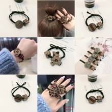 9pcs Leopard Rhinestone Hair Ties Ropes Hair Accessories For Women Vintage Striped Crystal Elastic Hair Bands Gums Set Wholesale 2024 - buy cheap