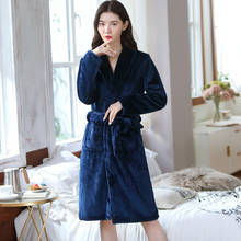 2020 Women Blue Bathrobe Flannel Robe Women's Winter Thicken Warm Soft Plush Shawl Bathrobe Long Sleeved Robe Coat 2024 - buy cheap