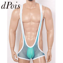 Mens One-piece See Through Sheer Fishnet Y-back Bulge Pouch Suspender Jockstrap Leotard Jumpsuits Wrestling Singlet Bodysuit 2024 - buy cheap