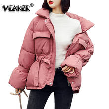 Jaqueta feminina de inverno com gola alta, casaco quente grosso de algodão, parcas curtas, outono 2019 2024 - compre barato