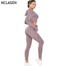 Nclagen conjunto de yoga das mulheres esporte roupas esportivas sexy halterofilismo stretchy gym workout mangas compridas treino de fitness leggings superiores 2024 - compre barato