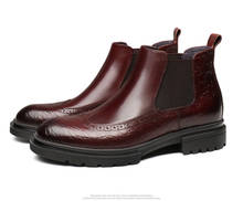 Moda preto/vinho vermelho dos homens vestido botas de couro genuíno botas de tornozelo dos homens 2024 - compre barato