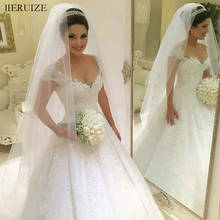 JIERUIZE-vestido de novia blanco con apliques de encaje, traje de novia con cristales, Mangas de casquillo, con cordones en la espalda 2024 - compra barato