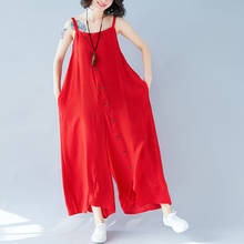 2019 summer new red women jumpsuits loose long lady elegant cotton and linen wide leg pant causal lady outwear top quality 2024 - buy cheap