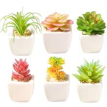 Moda cactus suculento bonsai falso vaso para decoração de mesa plantas suculentas artificiais com pote acessórios de decoração para casa 2024 - compre barato