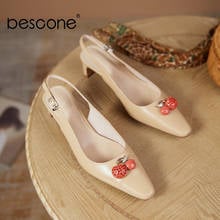 BESCONE Women Pumps Concise Cherry Decoration Genuine Leather High Quality Pumps Buckle Wild Fashion Office Lady Shoes EO25 2024 - buy cheap