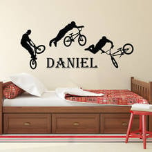 BMX Freestyle Jumping Bike Wall Sticker Personalized Custom Name Teen Boys Name Decal Vinyl Kids Teens Boys Room Decor X066 2024 - buy cheap