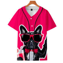 Camiseta de béisbol de Buldog francés para hombre y mujer, camisa de Hip Hop de manga corta con estampado 3D, ropa de calle, Tops de verano 2024 - compra barato