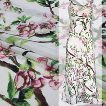 Peach blossom branches silk crepe de chine fabric 140cm wide crepe de chine silk fabric 2024 - buy cheap