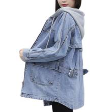 Женская джинсовая куртка с капюшоном, свободная красная джинсовая куртка средней длины в Корейском стиле, модель 17a в стиле Instagram, весна 2020 2024 - купить недорого