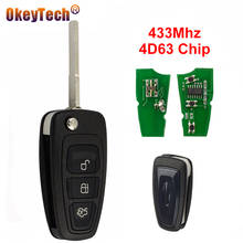 OkeyTech-llave de Control remoto plegable con 3 botones, Chip 4D63 de 433MHz, para Ford Fawkes, Mondeo, Mk1, Transit, funda Fob con cuchilla HU101 2024 - compra barato