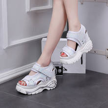 Sandalias de cuña con purpurina para mujer, zapatos de plataforma de tacón alto de 10CM, color blanco, para verano 2024 - compra barato