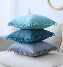 Capa de almofada com borlas, decoração para casa, azul, verde, rosa, 45x45cm/30x50cm 2024 - compre barato