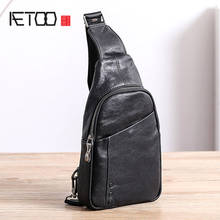 AETOO Chest bag, men's leather casual one-shoulder slanted bag, trend head leather men's small bag 2024 - buy cheap