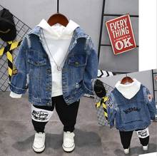 Conjunto de roupas infantis 2-6 anos, jaqueta jeans, calças, conjunto esportivo para meninos de outono 2024 - compre barato